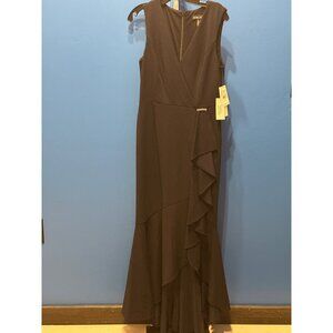 Ruffle Flounce Crepe Evening Gown With Rhinestone Detail Size 6 Midnight Blue